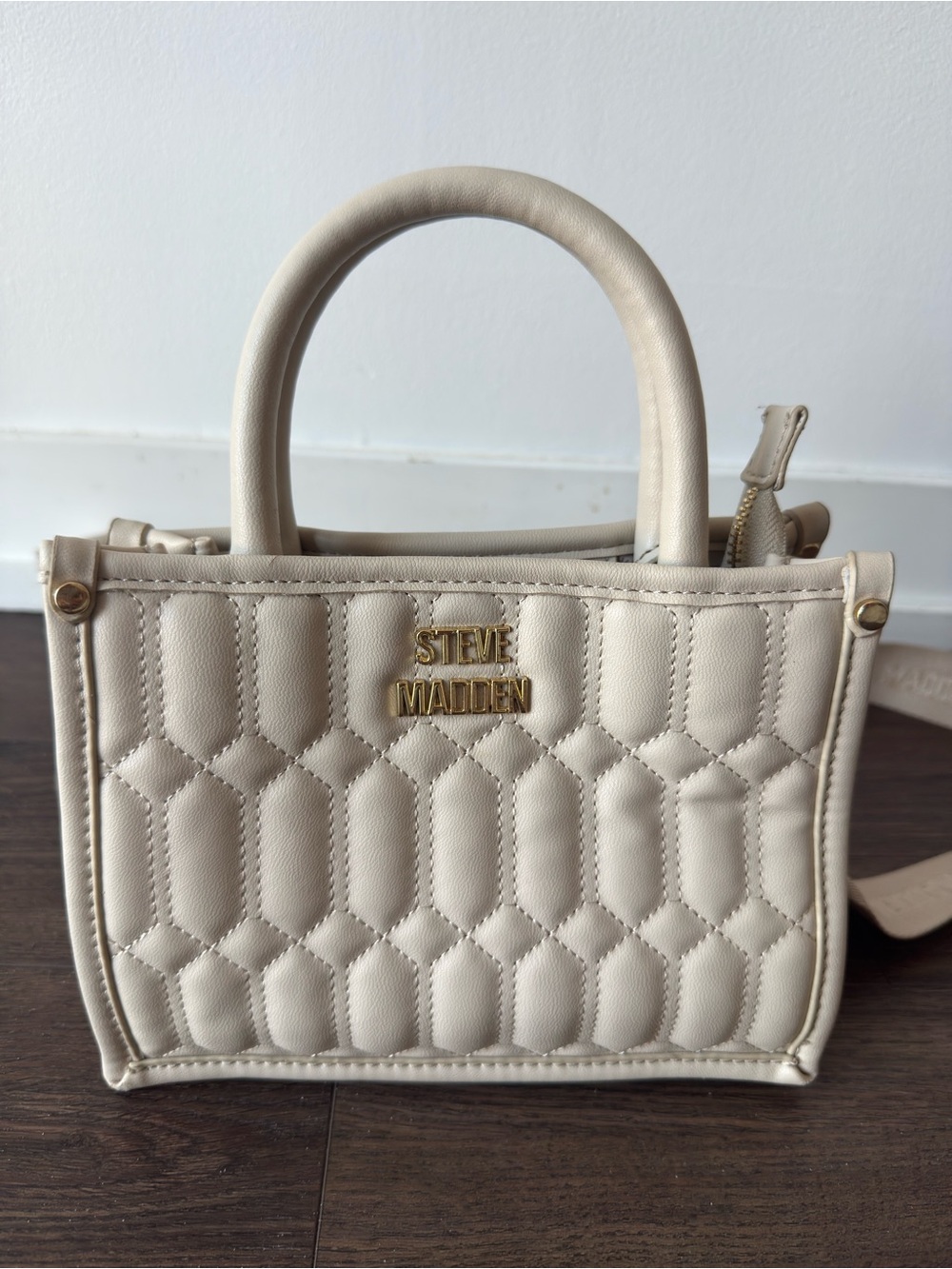 Steve Madden Cream Quilted Mini Satchel